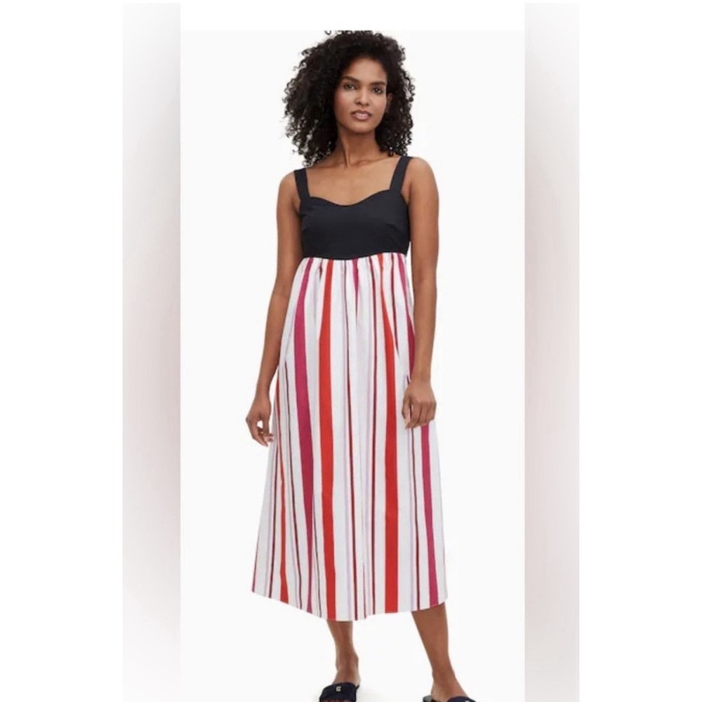 Kate Spade Dress Women's Sz XS Stripe Sleeveless Tank Tie Back Midi Multicolor‎